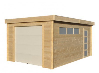 Le garage toit plat avec porte sectionnelle et madriers : ultra esthétique !
